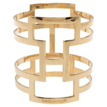 Pre Owned Dsquared2 Pale Gold Tone Patterned Cut Work Bangle Bracelet
