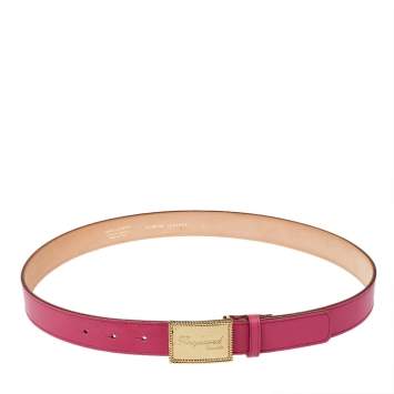 Pre Owned Dsquared2 Pink Leather Plaque Buckle Belt 85CM