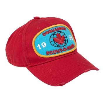 Pre Owned Dsquared2 Red Logo Appliqued Cotton Baseball Cap