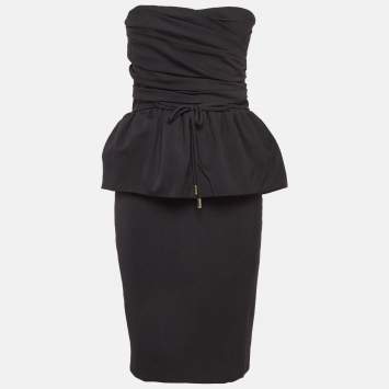 Pre Owned Dsquared2 Black Wool Blend Strapless Mini Dress M