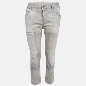 Pre Owned Dsquared2 Grey Distressed Denim Jeans S Waist 32"