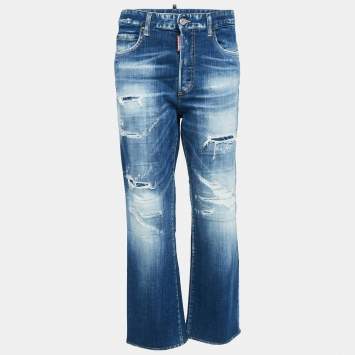 Pre Owned Dsquared2 Blue Washed Denim Rip Detail Jeans S Waist 31"