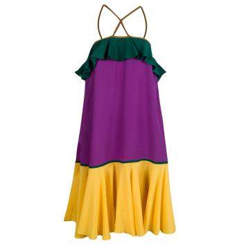 Pre Owned Dsquared2 Colorblock Ruffle Detail Sleeveless Silk Dress M