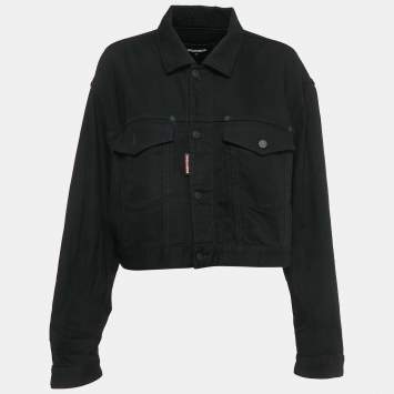 Pre Owned Dsquared2 Black Printed Denim Button Front Jacket M
