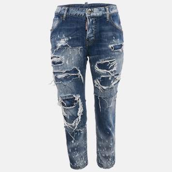 Pre Owned Dsquared2 Blue Distressed Denim Cool Girl Cropped Jeans S Waist 31"