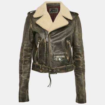Pre Owned Dsquared2 Washed Black Leather Zip Up Jacket M