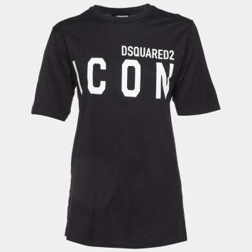 Pre Owned Dsquared2 Black Logo Printed ICON Cotton Regular Fit T-Shirt L