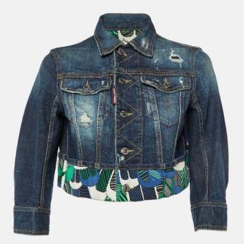 Pre Owned DSquared2 Blue Distressed Denim Cropped Jacket M