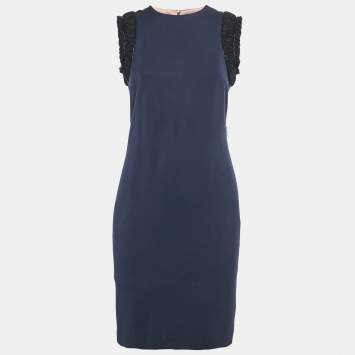 Pre Owned Dsquared2 Navy Blue Wool Blend Embellished Sleeve Sheath Dress M
