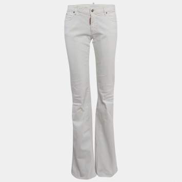 Pre Owned Dsquared2 White Denim Wide Leg Jeans S Waist 31"