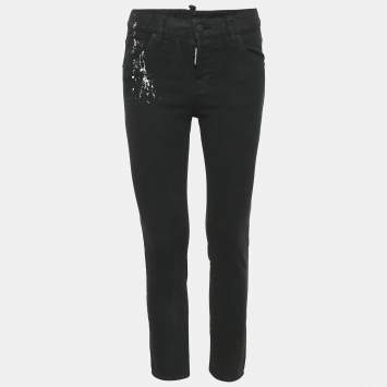 Pre Owned Dsquared2 Black Denim Splash Print Cool Girl Jeans XS Waist 28"
