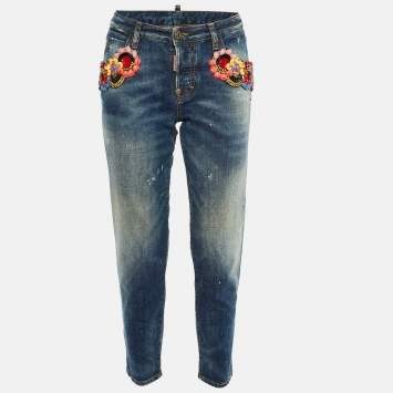 Dsquared2 Blue Denim Embellished Hockney Jeans S/Waist 32"