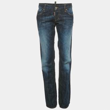 Pre Owned Dsquared2 Indigo Dark Wash Faded Effect Denim Distressed Jeans M Waist 34"   