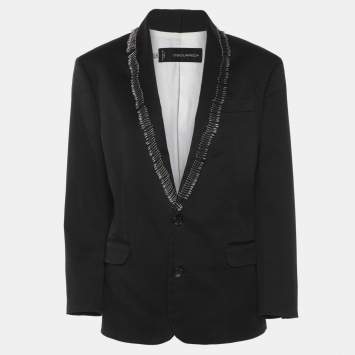 Pre Owned Dsquared2 Black Gabardine Fabric Safety Pin Collar Blazer L