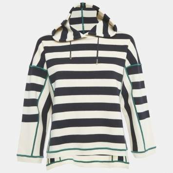 Dsquared2 Cream/ Navy Blue Striped Wool Knit Hoodie M