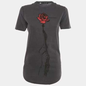 Pre Owned Dsquared2 Grey Textured Rose Print Jersey T-Shirt S