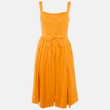 Pre Owned Dsquared2 Orange Crepe Bow Detail Midi Dress M