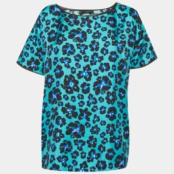 مملوكة مسبقًا بلوزة ديسكوارد2 حرير أزرق بطبعة زهور مقاس متوسط