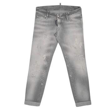 Pre Owned Dsquared2 Grey Faded Effect Splattered Distressed Cuffed Jeans S