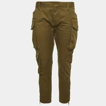 Pre Owned Dsquared2 Green Gabardine Cropped Cargo Trousers M 