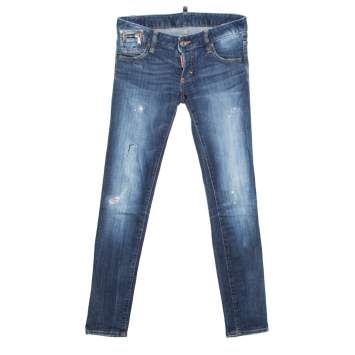 Pre Owned Dsquared2 Indigo Distressed Splatter Effect Denim Skinny Jeans S