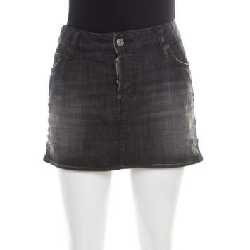 Pre Owned Dsquared2 Black Faded Effect Denim Distressed Mini Skirt M