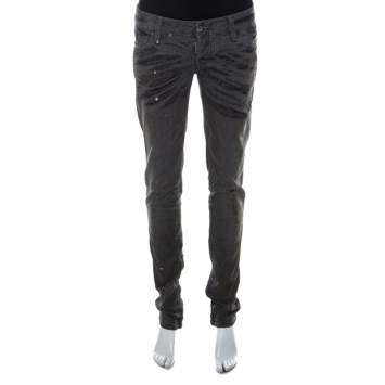 Pre Owned Dsquared2 Grey Crystal Embellished Splatter Effect Denim Super Skinny Jeans M