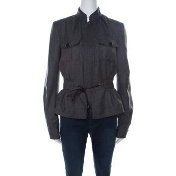 Pre Owned Dsquared2 Grey Wool Clinched Waist Zip Front Jacket M