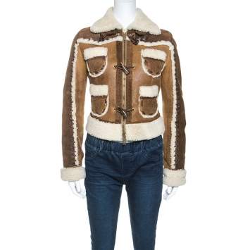 Pre Owned Dsquared2 Brown Suede Shearling Jacket M