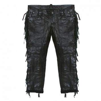 Pre Owned Dsquared2 Black Leather Fringed Trim Detail Cropped Pants S