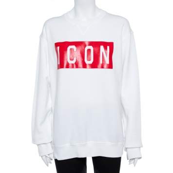 Pre Owned Dsquared2 White Icon Print Sweatshirt XL