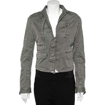 Pre Owned Dsquared2 Vintage Khaki Cotton Distressed Utility Jacket XXS