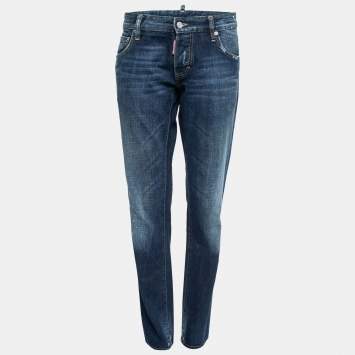 Pre Owned Dsquared2 Navy Blue Denim Paint Splatter Jeans L 