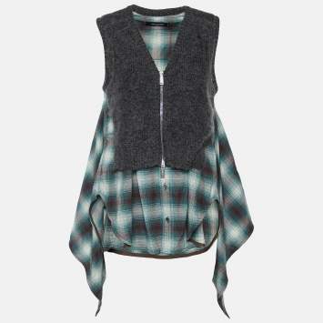 Pre Owned Dsquared2 Green Checkered Cotton & Knit Overlay Sleeveless Shirt S