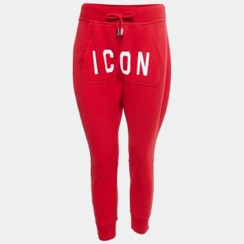 Pre Owned Dsquared2 Red Cotton Icon Print Joggers S