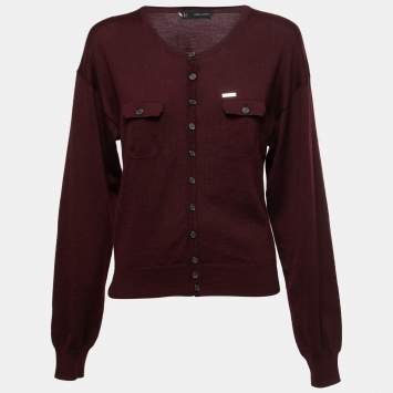 Pre Owned Dsquared2 Burgundy Wool & Silk Knit Button Front Cardigan L