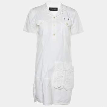 Pre Owned Dsquared2 White Cotton Button Front Shift Dress M