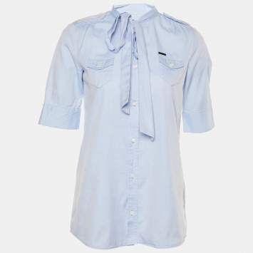 Pre Owned Dsquared2 Blue Cotton Bow Tie Button Front Shirt M