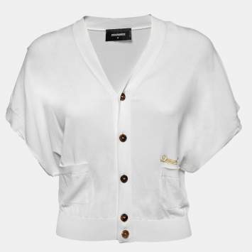 Pre Owned Dsquared2 White Knit Button Front Cardigan M