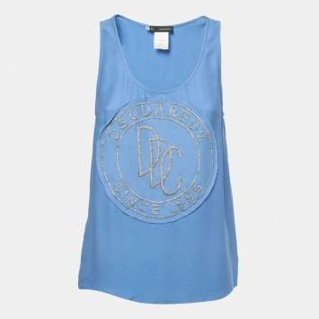 Pre Owned Dsquared2 Blue Logo Embellished Crepe Tank Top S