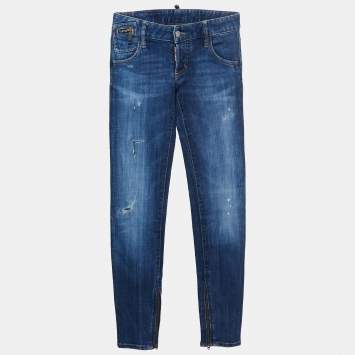 Pre Owned Dsquared2 Blue Distressed Denim Skinny Jeans S Waist 28"