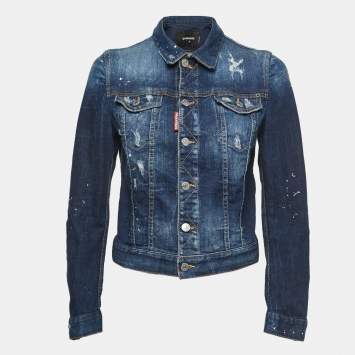 Pre Owned Dsquared2 Blue Washed Distressed Denim Button Front Jacket M