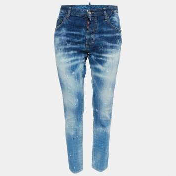 Pre Owned Dsquared2 Blue Washed & Distressed Denim Skinny Dan Jeans S 