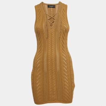 Pre Owned Dsquared2 Mustard Yellow Knit Sleeveless Mini Dress S