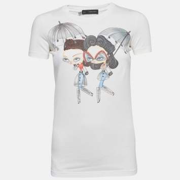 Pre Owned Dsquared2 White Print Cotton Short Sleeve T-Shirt S