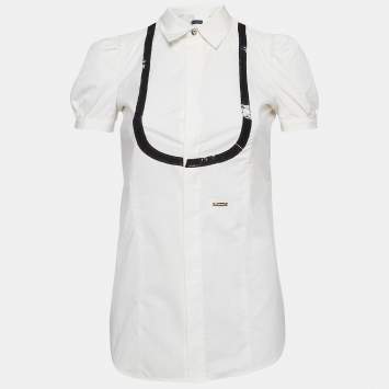 Pre Owned Dsquared2 White Cotton Neck Embellished Shirt S