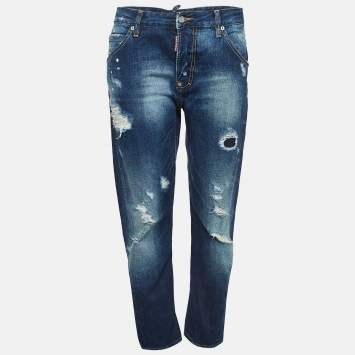 Pre Owned Dsquared2 Blue Distressed Denim Frayed Skinny Jeans M Waist 30"