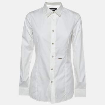 Pre Owned Dsquared2 White Cotton Buttoned Long Sleeve Shirt M