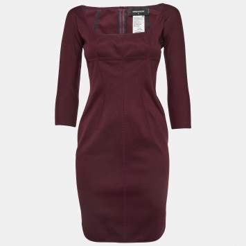 Pre Owned Dsquared2 Burgundy Cotton Knit Mini Dress M