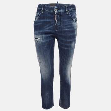 Pre Owned Dsquared2 Blue Distressed Denim Cropped Jeans S Waist 33"